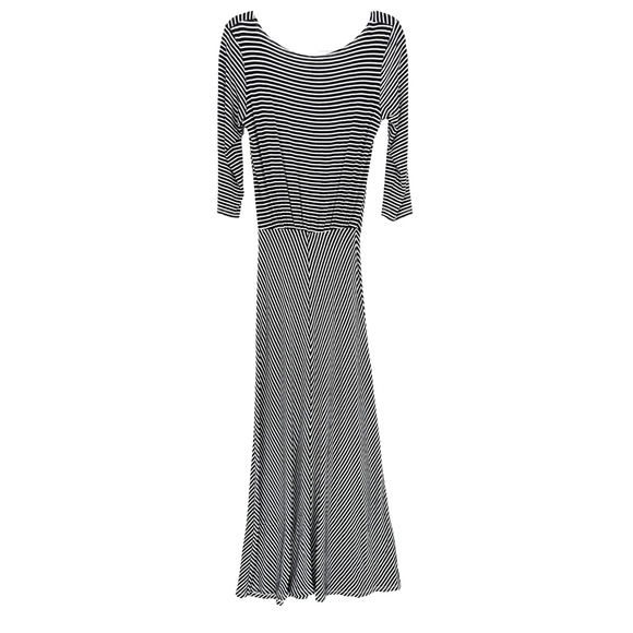 Black Chevron Striped Maximalist Casual V Neck Parisian Maxi Dress Small - Picture 2 of 7